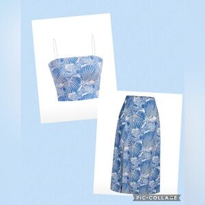 Blue Seashell Print Two-Piece Set - Crop Top & Midi Skirt